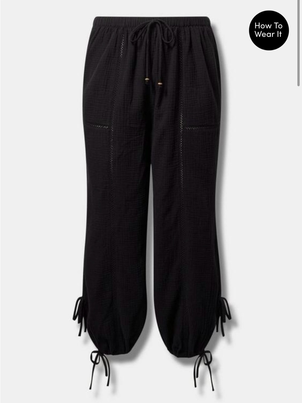 Women's Black Drawstring Jogger Pants with Hem Ties